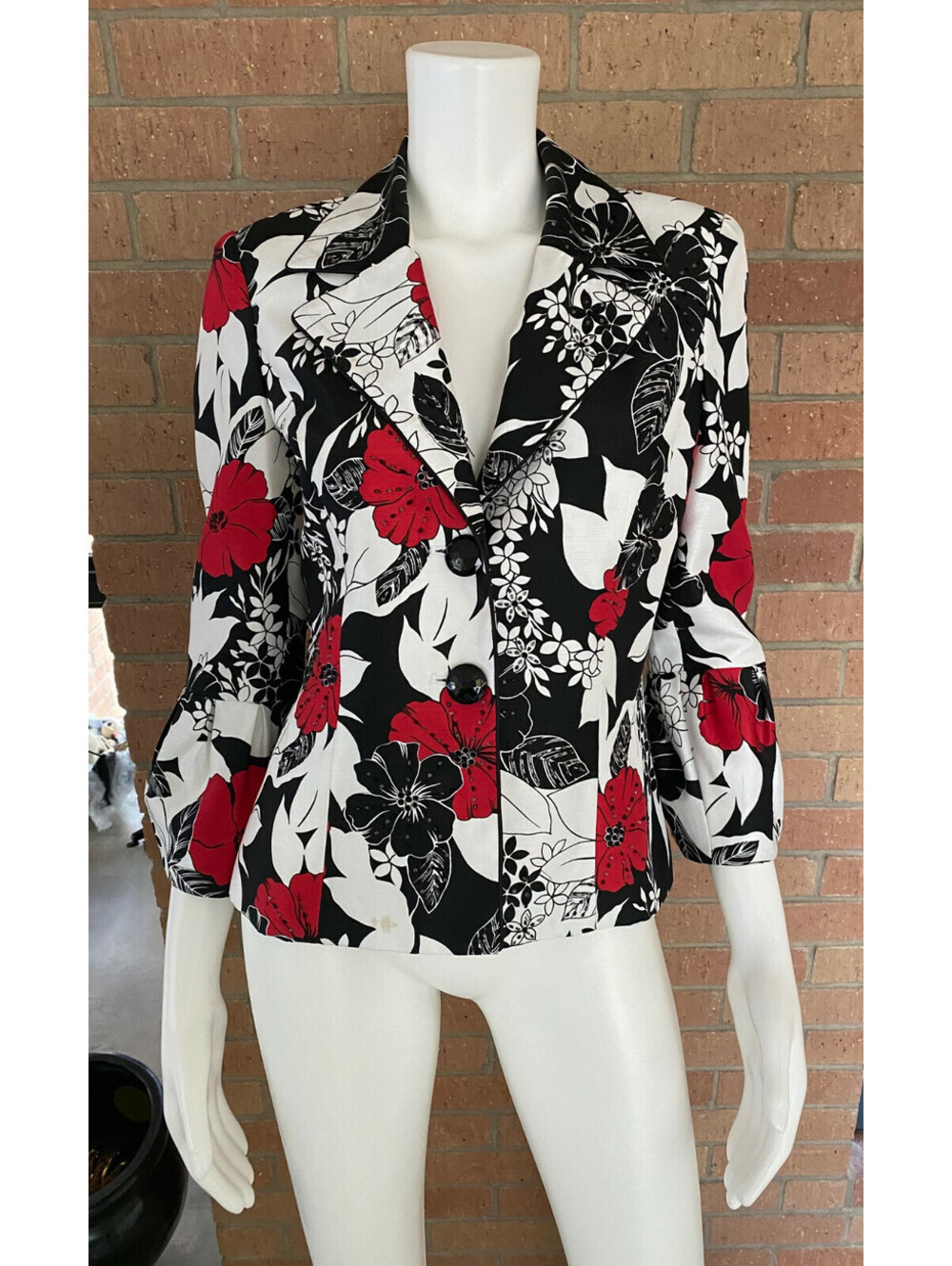 Womens VICTOR COSTA BEADED JACKET BLAZER Button Front FLORAL PRINT Lined SIZE 6